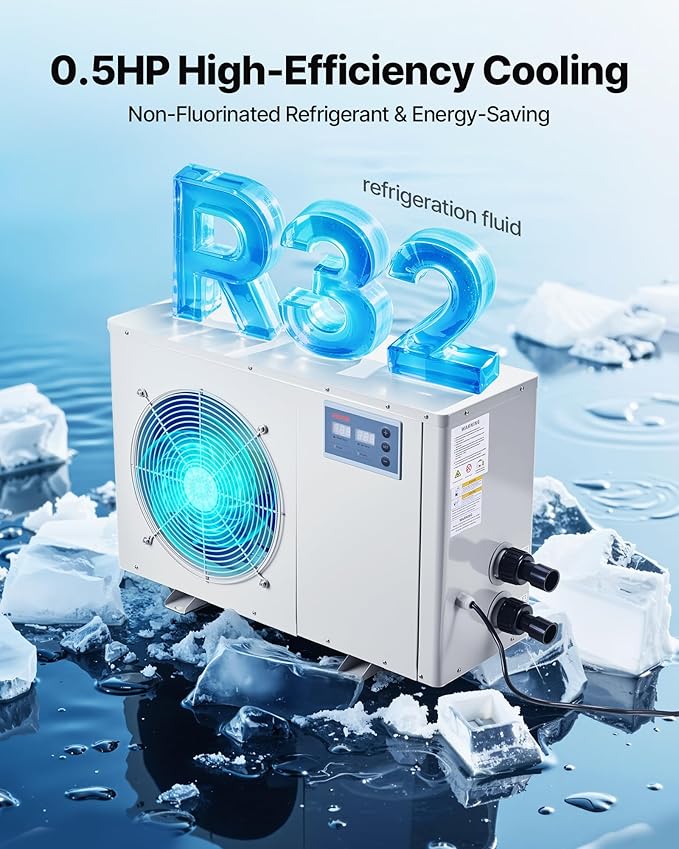 VEVOR Aquarium Chiller 150 Gallon, 1/2 HP Water Chiller for Hydroponics, Fast Cooling for Fish Tank,Axolotl,Coral Reef,Quiet Refrigeration Compressor, Titanium Evaporator,Complete Fittings