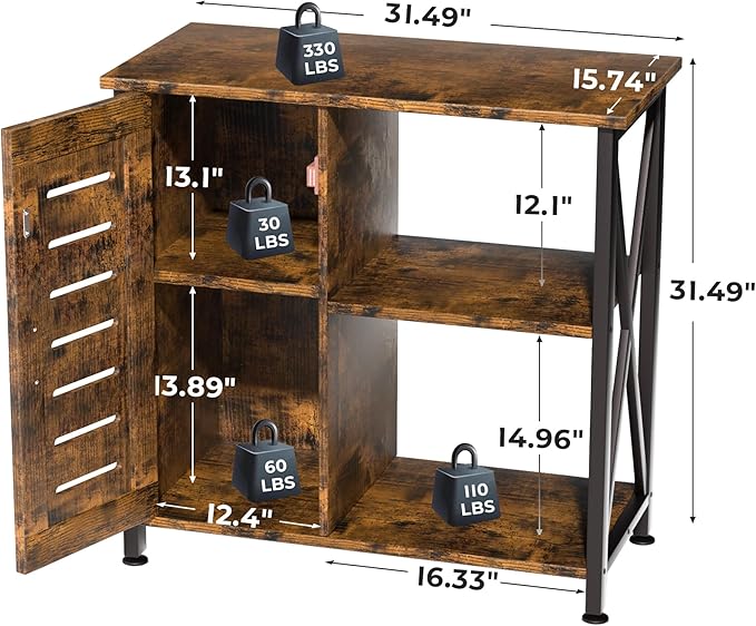 Herture 20-29 Gallon Fish Tank Stand, Aquarium Stand with Cabinet Accessories Storage, Heavy Duty Metal Frame, 31.49" L*15.74" W Tabletop, 330LBS Capacity, Rustic Brown PG07YGN