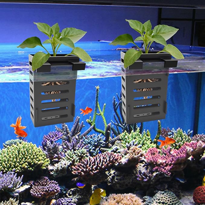 2Pack Aquarium Plant Holder Hanging Aquarium Planters with Hooks and Suction Cups Aquarium Planter Cups Fish Tank Plant Holders for Aquatic Plant Cultivation, Aquascape Decoration