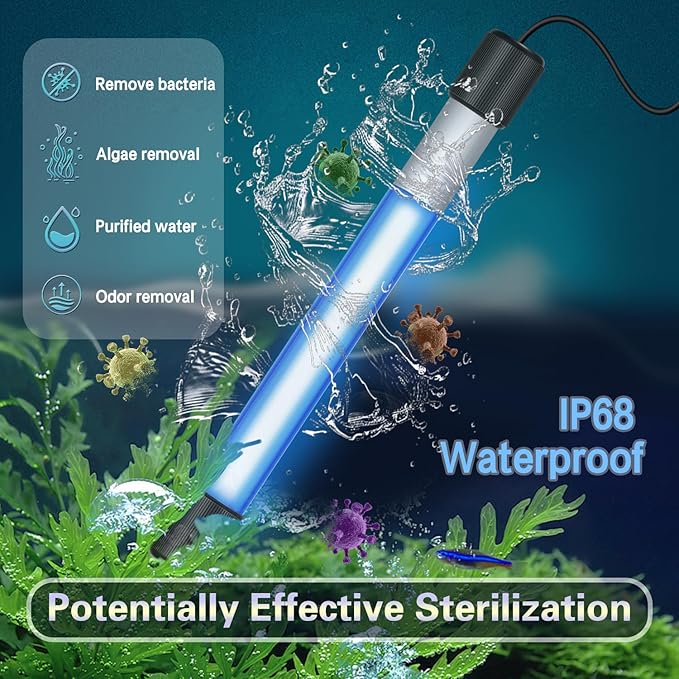 5W Timer UV Aquarium Clean Light Algae Removal Fish Tank LED Light Green Clean Waterproof for Pond Tank