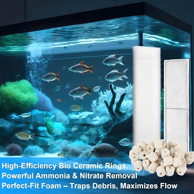 Threlaco 15 Pcs Underwater Filter Media Compatible with Fluval U4, Including 4 Biological Foam Mat, 4 Poly/Carbon, 500g Bio-Ring, 4 Mesh Bags, 2 Grease, Maintenance & Replacement Filter Media Kit