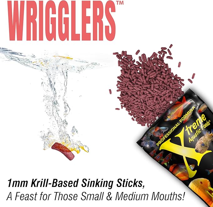 Xtreme Wrigglers - Krill-Based Live Fish Food Alternative - Vibrant Colors, Natural Protein Source, Convenient Resealable Pouch - USA Farm Grown (4oz)