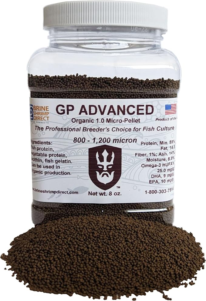 Brine Shrimp Direct GP Advanced Organic 1.0mm Micro-Pellet for Ornamental and Zebrafish, 8 OZ.