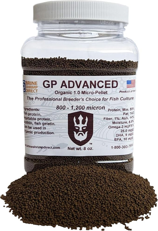 Brine Shrimp Direct GP Advanced Organic 1.0mm Micro-Pellet for Ornamental and Zebrafish, 8 OZ.
