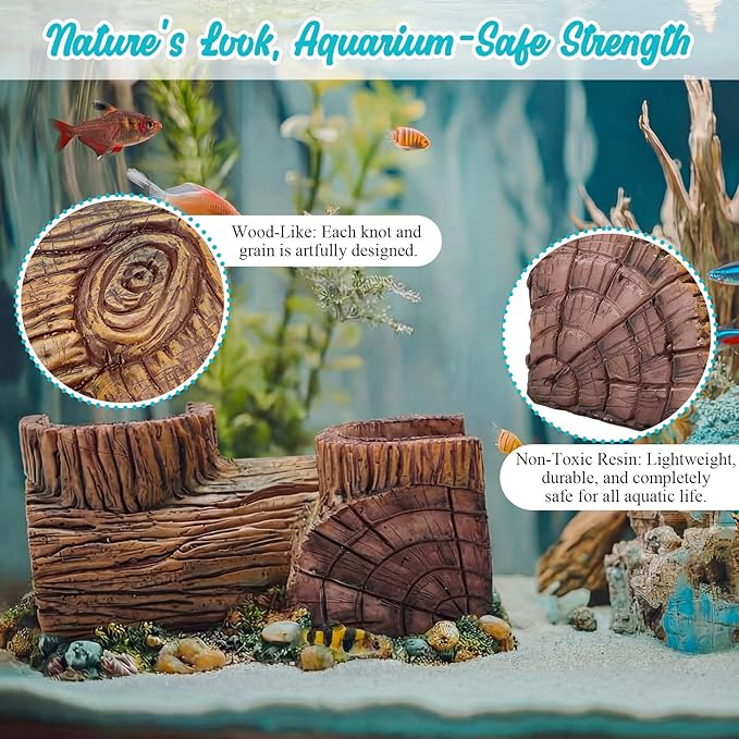 1 Pc Aquarium Underground Tunnel Cave Wood Like, 5.1 x 2 x 2.7 Inch Fish Hideout for Aquarium, Decoration for Guppy, Corydoras Catfish, Loaches, Corydora Catfish Bettas Pleco and Shrimps