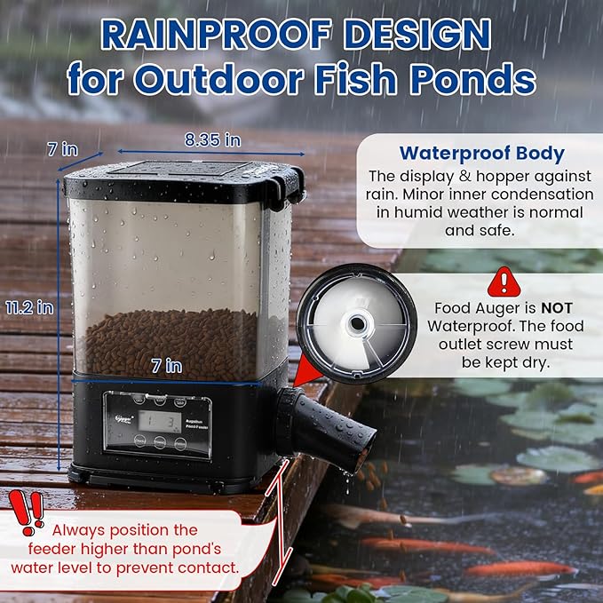 hygger 5L Solar Rechargeable Fish Feeder, Waterproof Pond Fish Food Dispenser for Outdoor Koi, Auto Timer Aquarium Feeder with LCD Display Adjustable Feeding Time Quantity Portion