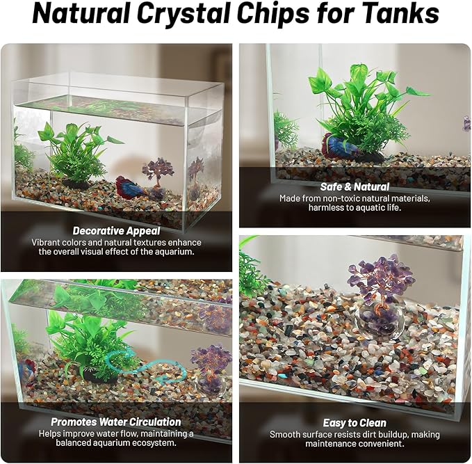Natural Colorful Gemstone Aquarium Gravel 4.4 Lb – Premium Aquarium Sand & Coarse Fish Tank Gravel | Decorative Fish Tank Rocks | Rocks for Fish Tank, Aquarium Decor & Fish Tank Decorations