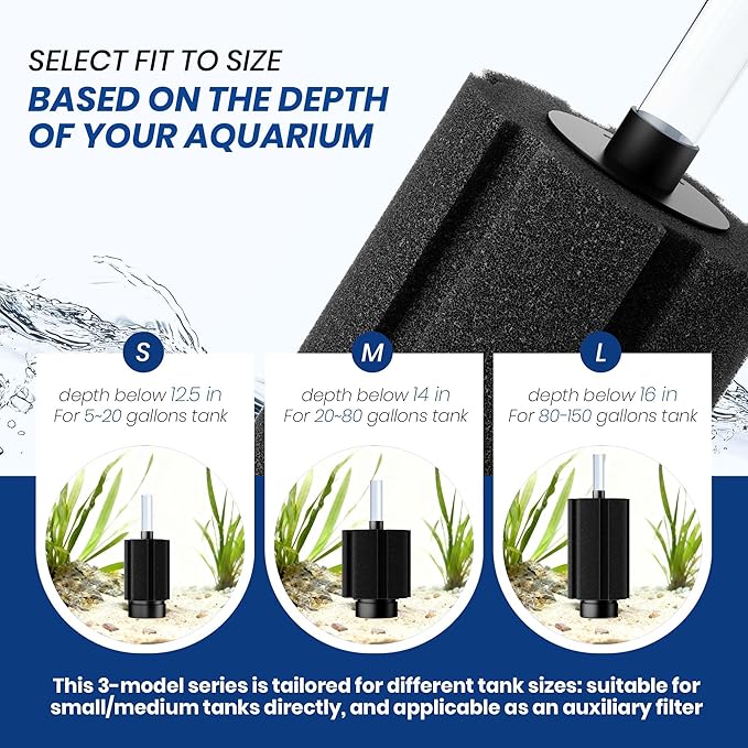 ALEGI Aquarium Large Sponge Filter 100 Gallon - 125 Gallon Sponge Filter with Air Stone for Large Fish Tank (3 pcs)