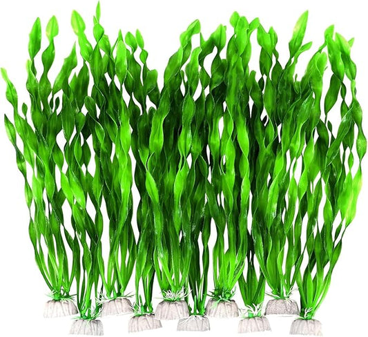 Artificial Aquarium Plants, Green Plastic Fish Tank Decorations, 12 Inch Tall Water Plants with Stable Base, 10 Pack, Safe for Fish (Green)