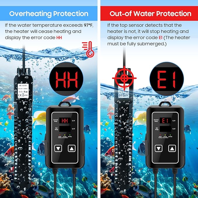 Aquarium Heater, Fish Tank Heater with Digital LED Controller, Overheat Pond Heaters for Outdoor Ponds with Fish, Adjustable Water Tank Heater for 75-120 Gallon Fish Tank