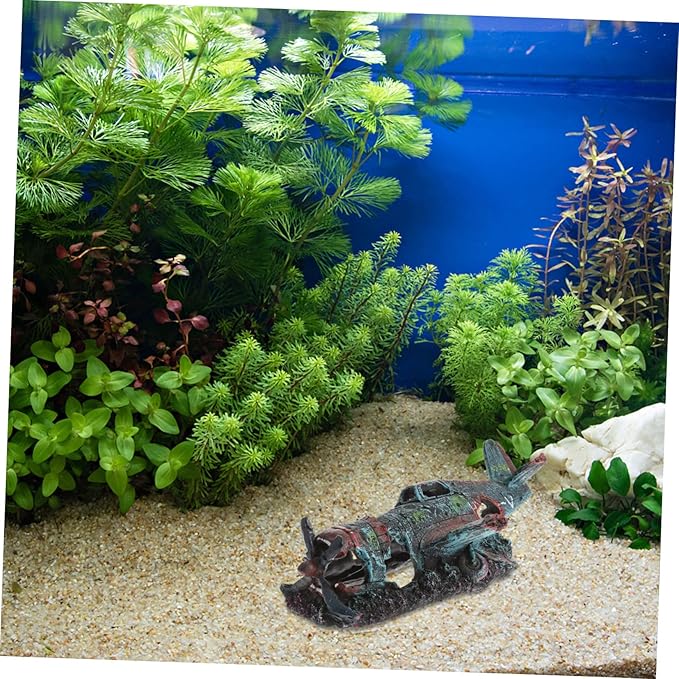 Balacoo Fish Tank Decorations, Resin Airplane Ruins for Aquarium Decoration, Vintage Fighter Plane Wreck for Fish Shrimp Shelter Cave Hideout, Fish Tank Landscape Decoration