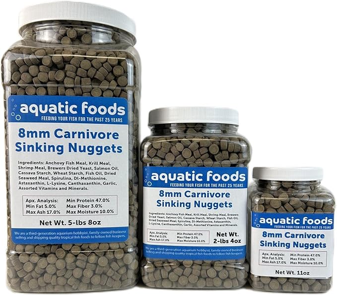8mm - 5/16" Carnivore Sinking Pellets for Carnivore Cichlids, Catfish, Monster Fish, Bottom Fish, All Large Fish, Also Koi & Pond Fish. - WL…2-lbs 4oz Jar
