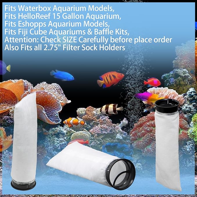 2 Pack 2.75 Inch 225 Micron Filter Sock Fits Waterbox Aquarium Models, Fits Eshopps Aquarium Models, Fits Fiji Cube Aquariums, Also Fits all 2.75" Filter Sock Holders, Check SIZE First