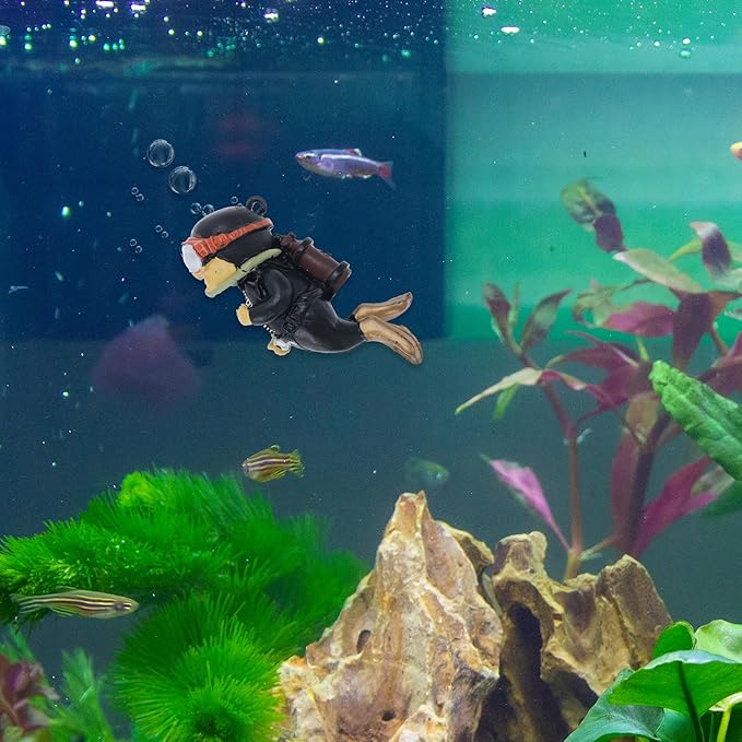 Diver Aquarium Decorations, Floating Diver Fish Tank Decorations, Floating Cartoon Diver Decor, Fun Floating Fish Decoration, PVC Diver Decoration, Black, 1 Set