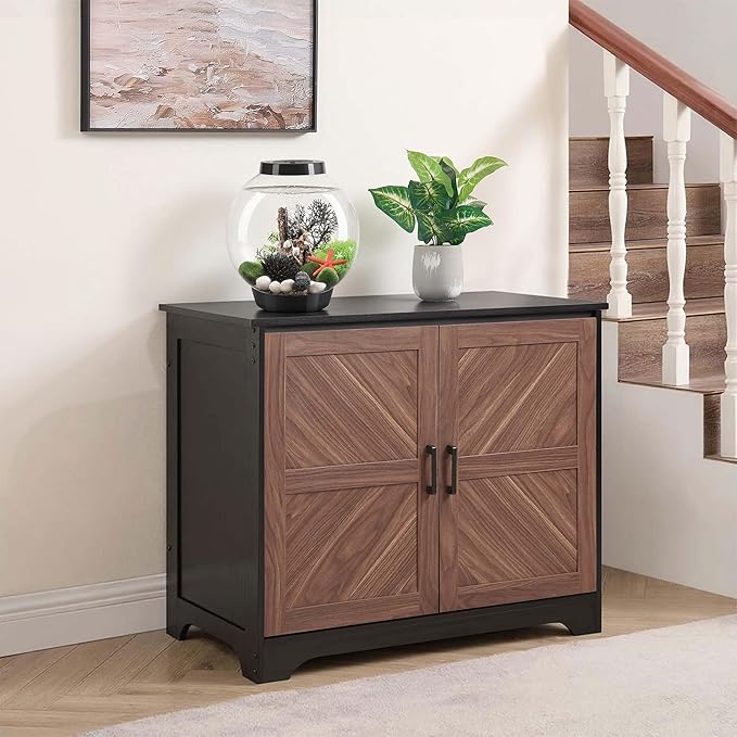 unipaws 20-40 gallon Fish Tank Stand , Aquarium Stand with Storage Cabinet, Wooden Tank Stand for Turtle Tank, Reptile Terrarium, Walnut and Black