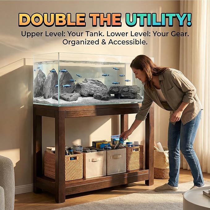 75 Gallon Solid Wood Fish Tank Stand, Heavy Duty Aquarium Stand, 660 lbs Load Capacity, Thickened Legs, Easy to Install, L47.2 × W19.7 for Home & Office Aquarium Stands