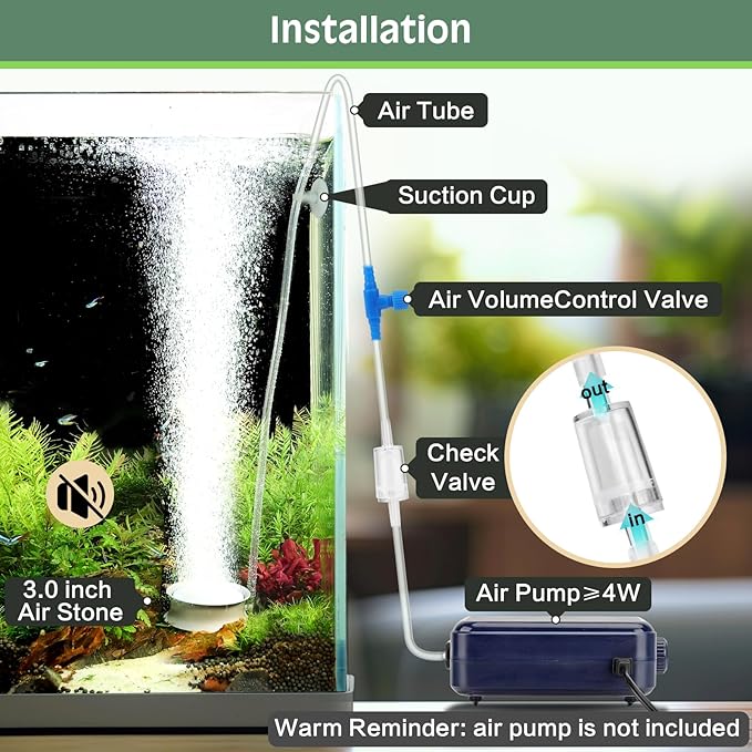 hygger Aquarium Air Stone Fish Tank Bubbler Quiet Ultra High Dissolved Oxygen Stone Fish Tank Air Stone Nano Bubble Airstone Stainless Steel Air Stones for Aquarium Fish Tank and Hydroponics-3.0inch