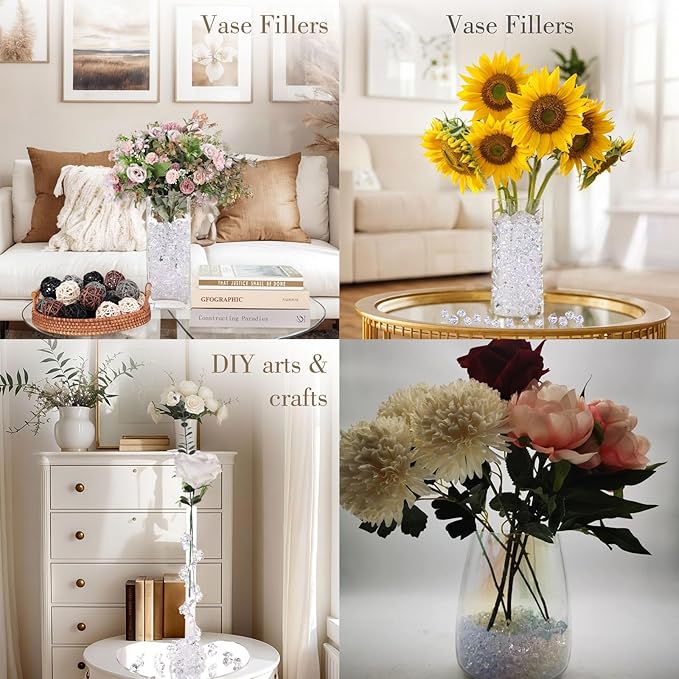 150PCS Dazzling Clear Ice Rocks,Fake Crushed Ice Rocks,Fake Gold Ice,Mini Fake Diamonds,Fake Ice Rocks Plastic Gems Acrylic Crushed ICES Rocks for Vases Fillers Table Scatter Decor