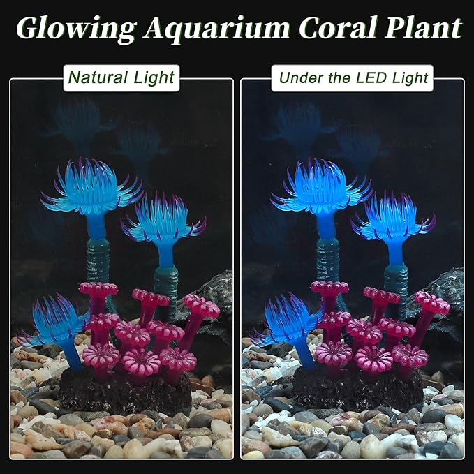 Aquarium Coral, Luminous Fish Tank Ornaments, Silicone Aquarium Plants, Fish Tank Coral, Fake Coral for Fish Landscape Decoration Aquarium Ornaments, Blue Deep Purple