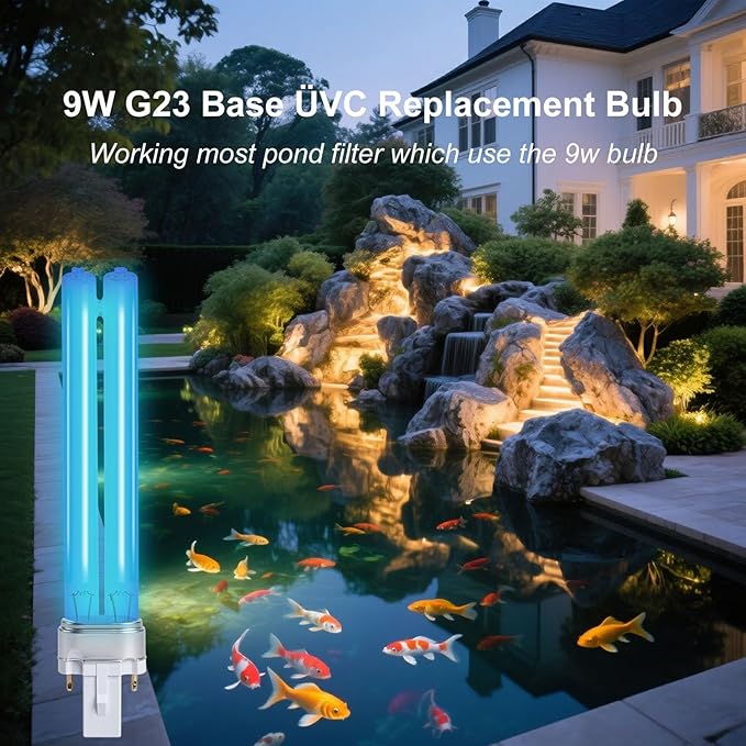 AIRBABY 9W ÜVC Replacement Bulbs for Pond Clarifiers & Aquariums - G23 Base ÜV Light Compatible with JUP-01 UVE9, CF400, CF500, UVCP-9 | 8000-Hr Life | Water Clarification (4 Pack)