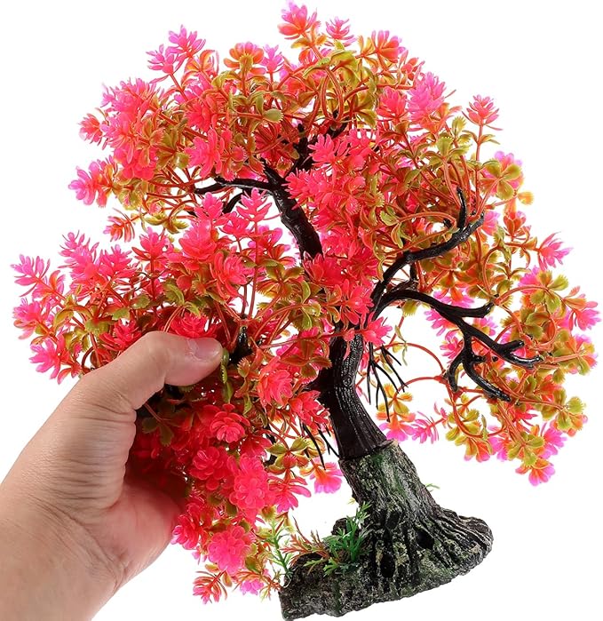 Aquarium Decor Artificial Aquatic Plant Tree with Rock Base Simulation Fish Tank Landscaping Ornament for Home and Desktop Decoration 2.15X2.15X10.14 Inches