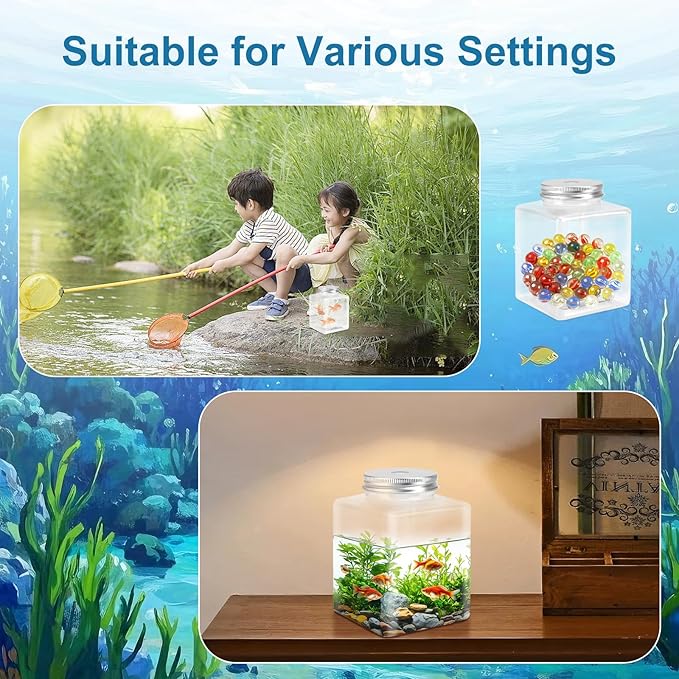 20 Pcs Plastic Fish Bowl with Lids, 17oz Small Gold Fish Tank, Fishbowl for Drinks, Candy, Carnival Games, Halloween, Table Centerpieces, Party Decorations, Favors