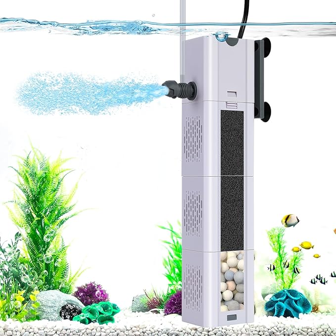 320 GPH 4-in-1 aquarium filter, 60-100 gallon fish tank filters Filtration and Oxygenation, filter for fish tank with biochemical cotton, ceramic beads, Multi-functional turtle tank filter(20 W)