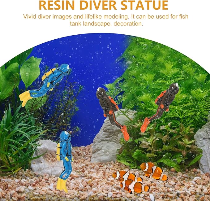 BESPORTBLE Scuba Diver Figurines: 4pcs Fish Tank Decorations, Resin Miniature People Set for Aquarium Landscape, Small Swimmer Model for Ocean Theme Cake Topper Sand Table