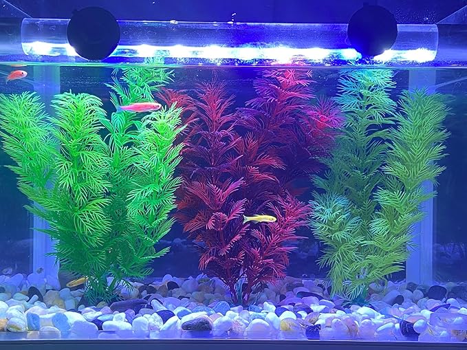 Silk Aquarium Plants, Artificial Fake Aquarium Plants Small Betta Fish Tank Plants Plastic Realistic Decorations Set 3PCS (Style C)