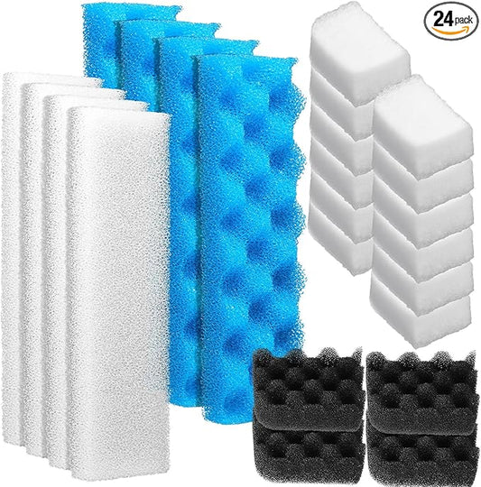 Threlaco 24 Pcs Compatible with Fluval 406/407 Aquarium Filters Sponge Set, Including Foam Pad, Water Polishing Pad, Foam Max, for Replacement Filter Media (Compatible with Fluval 406/407)
