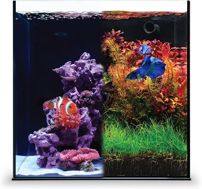 Ultum Nature Systems Dual AIO - Freshwater/Saltwater Compatible All in One Rimless Tank with Triple Chamber Filtration System, Integrated Filter Aquarium w/Leveling Mat - 7 Gallon, 30A, Black