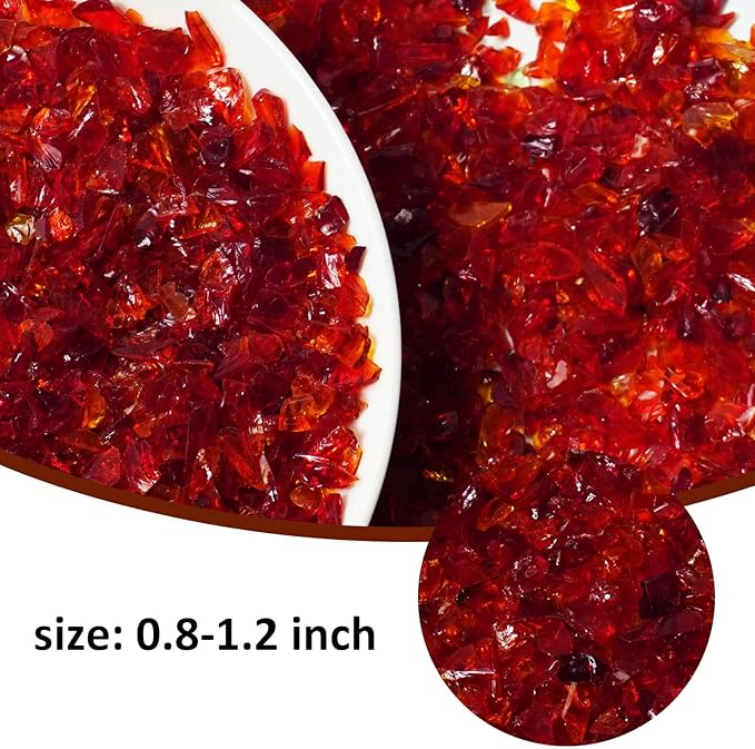 1 Lb Bright Red,Small Crushed Sea Glass,Sea Glass Decor,Irregular Glass Rocks for Tabletop Fountain Fillers,Aquarium,Fish Turtle Tank Decorations,DIY Crafts,Flowerpot Decoration