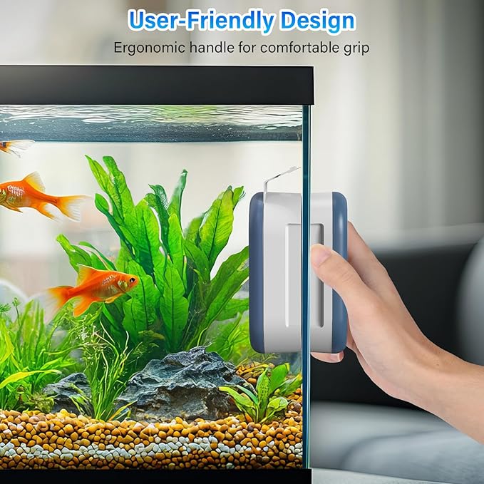 fishkeeper Magnetic Aquarium Glass Cleaner, Fish Tank Algae Scraper Cleaner Tools with 2 Detachable Blades Scraper, Double Side Floating Scrubber Brush, for 0.2-0.7 Inch Thick fish Tank (L)