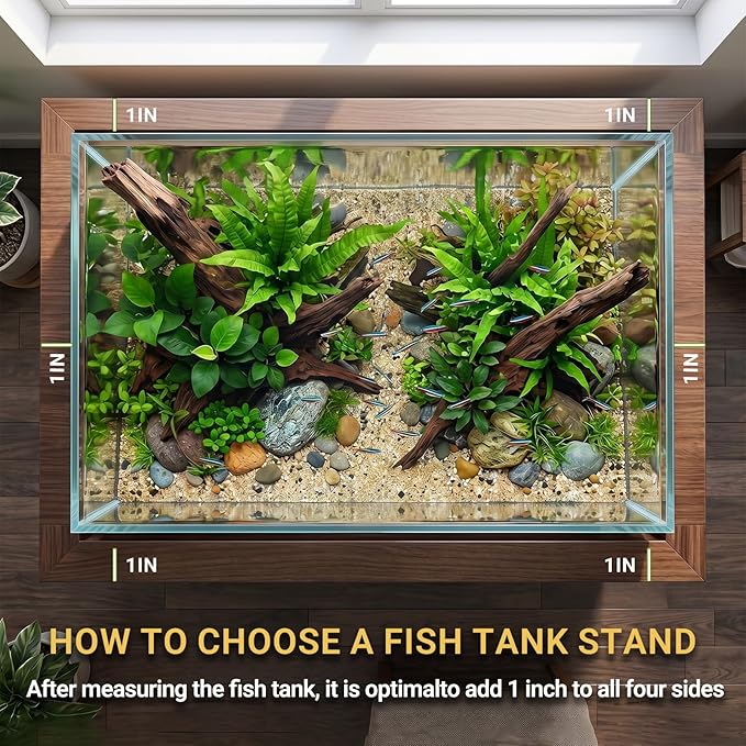 10–75 Gallon Solid Wood Fish Tank Stand, Heavy Duty Aquarium Stand, 660 lbs Load Capacity, Reinforced Base for Maximum Stability, Easy to Install, 15.7"–59.1" for Home & Office