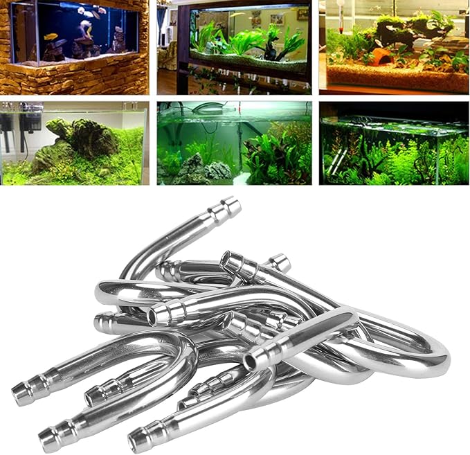 Zerodis 10Pcs Aquarium U-Shape Elbow Pipe Stainless Steel Oxygen Pump CO2 Tubing Aquarium Fish Accessory