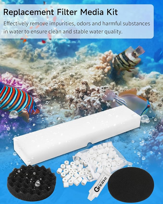 18 Pcs Replacement Filter Media Kit Fit for Fluval FX4/FX5/FX6 Aquarium Filters Including 2 Bag BioMax Media, 4 Carbon Foam Pad, 4 Bio-Foam Pads, 6 Bio-Foam Block, 2 Silicone Lube