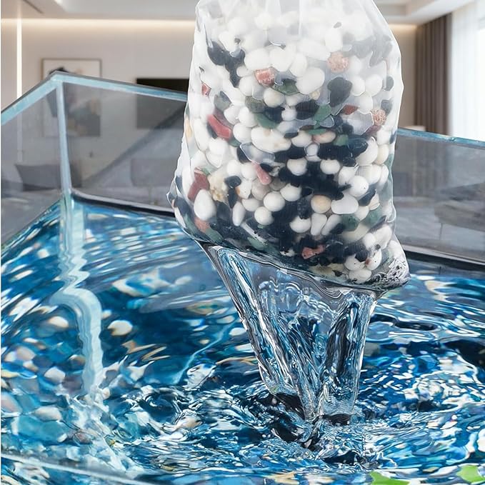 4 Pcs Aquarium Filter Media Bags with Drawstring, 150 μm Extra Fine Drawstring Filter Bags Nylon Media Bags for Fish Tank Aquarium, 8" x 3" (White)