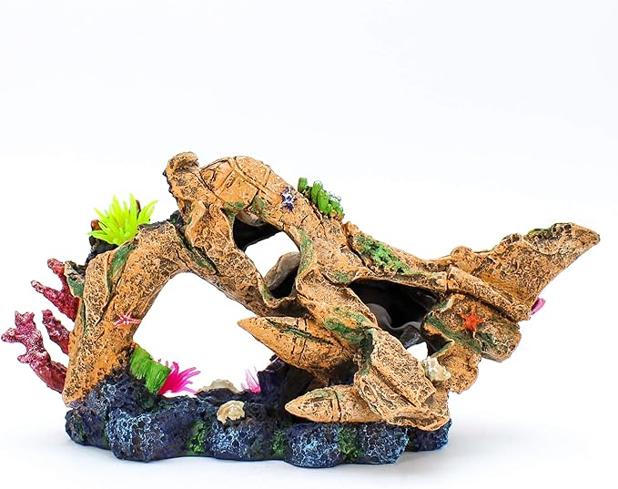 PENN-PLAX Deco-Wrecks Tan Plane Coral Scape Aquarium Decoration – Safe for Freshwater and Saltwater Fish Tanks – Large