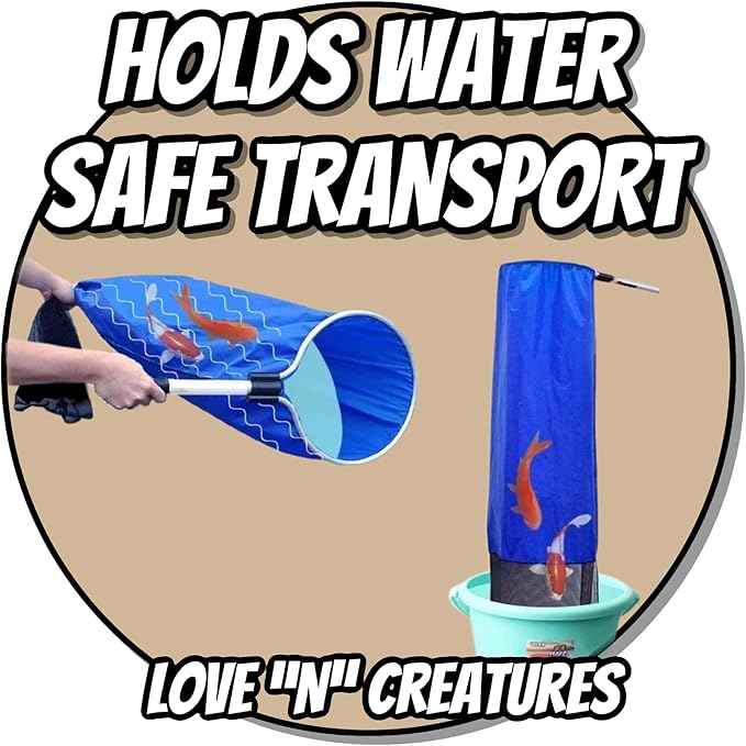 Love "N" Creatures Japanese Koi Sock Aquarium Kit for Medium to Large Fish – Holds Water – Long Knotless Netting Deep Soft Mesh Basket - Spawning, Breeding, Care & Transfer Accessories