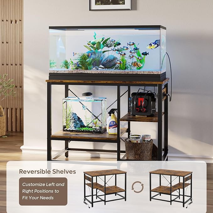Bestier 40-50 Gallon Fish Tank Stand with Power Outlet, 36x19 Metal Aquarium Stand with Filter Storage, 6-Leg Reptile Tank Stand with 3-Tier Adjustable Storage Shelves, 660LBS Capacity
