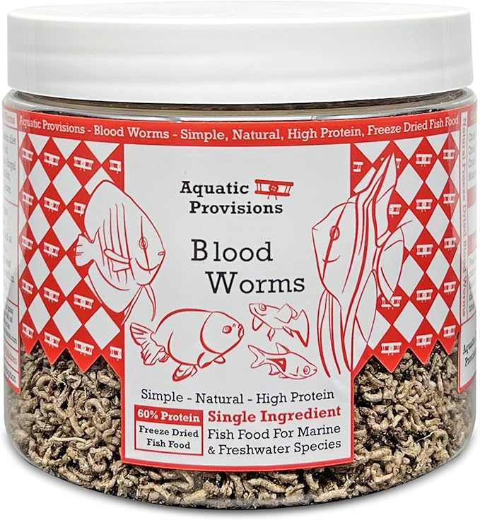 Aquatic Provisions Blood Worms 2.5 oz, Freeze Dried Fish Food for Freshwater and Marine Aquarium Species