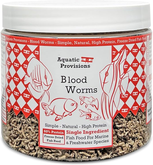 Aquatic Provisions Blood Worms 2.5 oz, Freeze Dried Fish Food for Freshwater and Marine Aquarium Species