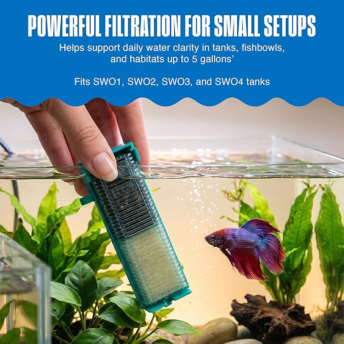 Penn-Plax Small World Aquarium Filter – Comes with a Disposable Media – Safe for Freshwater and Saltwater Setups (SWF1)