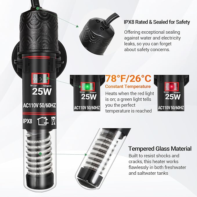3.5 Gallon Betta Fish Tank, All in One Aquarium Starter Kits with Back Filter, Adjustable Pump, 25W Heater, LED Thermometer, LED Light with Timer & Water Changer Kit, Gifts for Mom Wife
