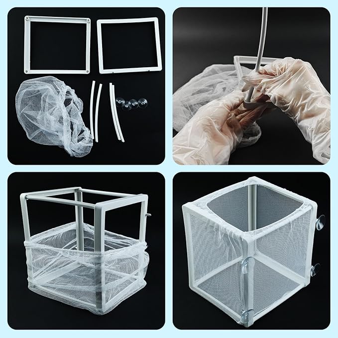 MY MIRONEY 6.3" x 5.63" x 6.22" Fish Incubator Mesh Box Aquarium Breeder Box White Nylon Mesh Juvenile Fish Separation Net Fry Hatchery with Suction Cups Pack of 2