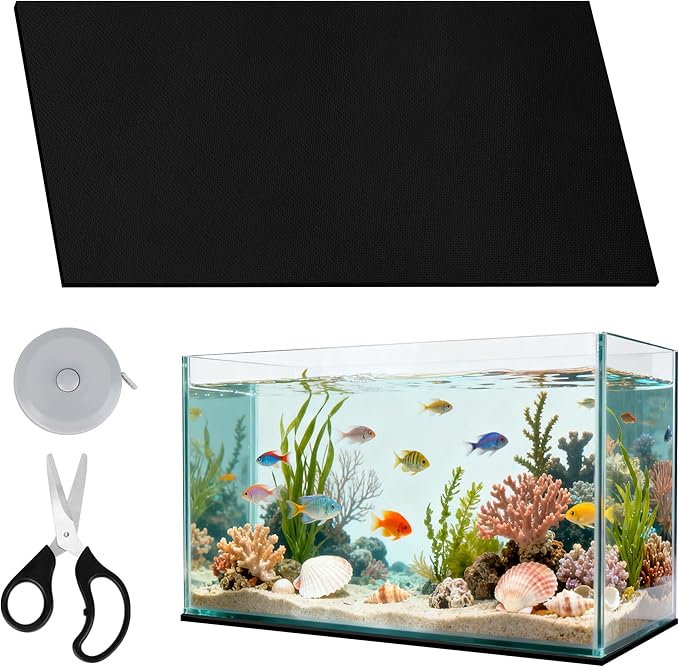 30 x 15 x 0.2 Inches Aquarium Leveling Mat Set, Liveek Waterproof Fish Tank Pad with Scissors & Measuring Tape, Black Easy to Cut Neoprene Mat for Under Tank