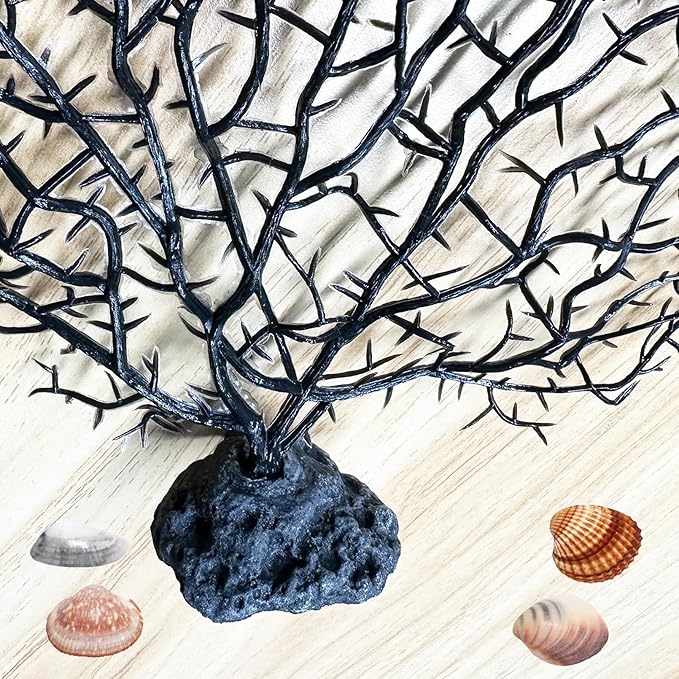 Tfwadmx Large Artificial Coral Plant Sea Fan Decor Black Fish Tank Decoration Aquarium Landscape 2 Pcs 5.9inch to 7inch