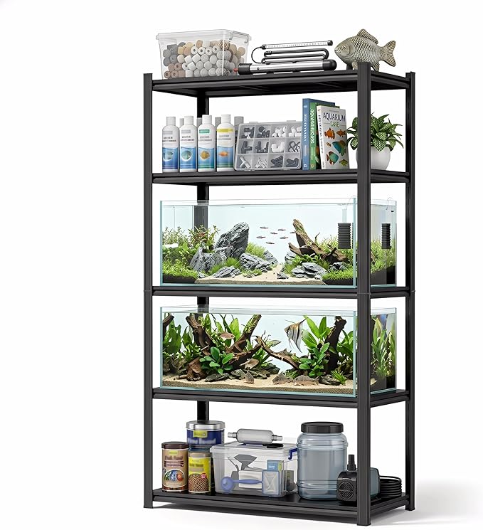 Aquarium Stand Fish Tank Stand 2000LBS Adjustable Metal Shelving Storage Shelves Heavy Duty Display Shelves Utility Shelf for Turtle Tank, Reptile Terrarium, 72"H × 39.4"W × 15.7"D, Black
