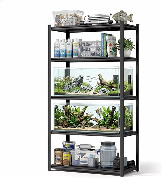 Aquarium Stand Fish Tank Stand 2000LBS Adjustable Metal Shelving Storage Shelves Heavy Duty Display Shelves Utility Shelf for Turtle Tank, Reptile Terrarium, 72"H × 39.4"W × 15.7"D, Black