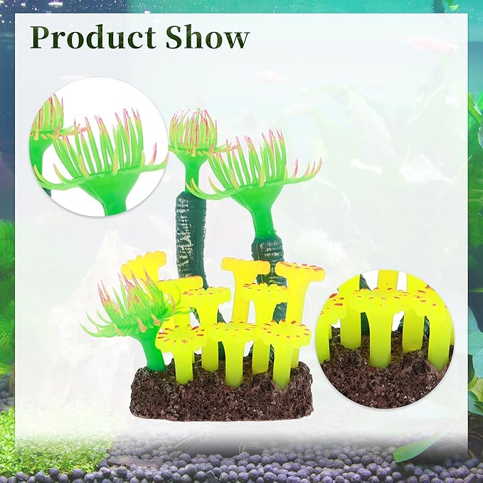 Aquarium Coral, Luminous Fish Tank Ornaments, Silicone Aquarium Plants, Fish Tank Coral, Fake Coral for Fish Landscape Decoration Aquarium Ornaments, Green Yellow